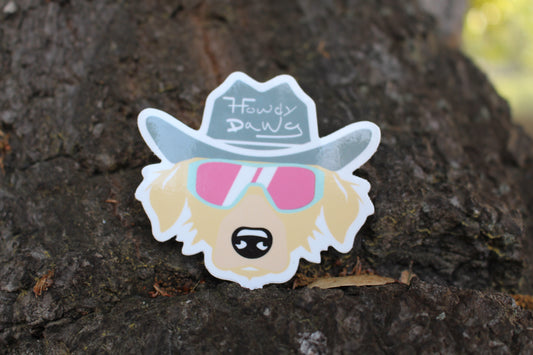 Howdy Dawg Golden Retriever 3" Sticker